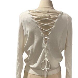 NWT Dragonfly Boutique Ivory Lace Up Sweater Size M/L